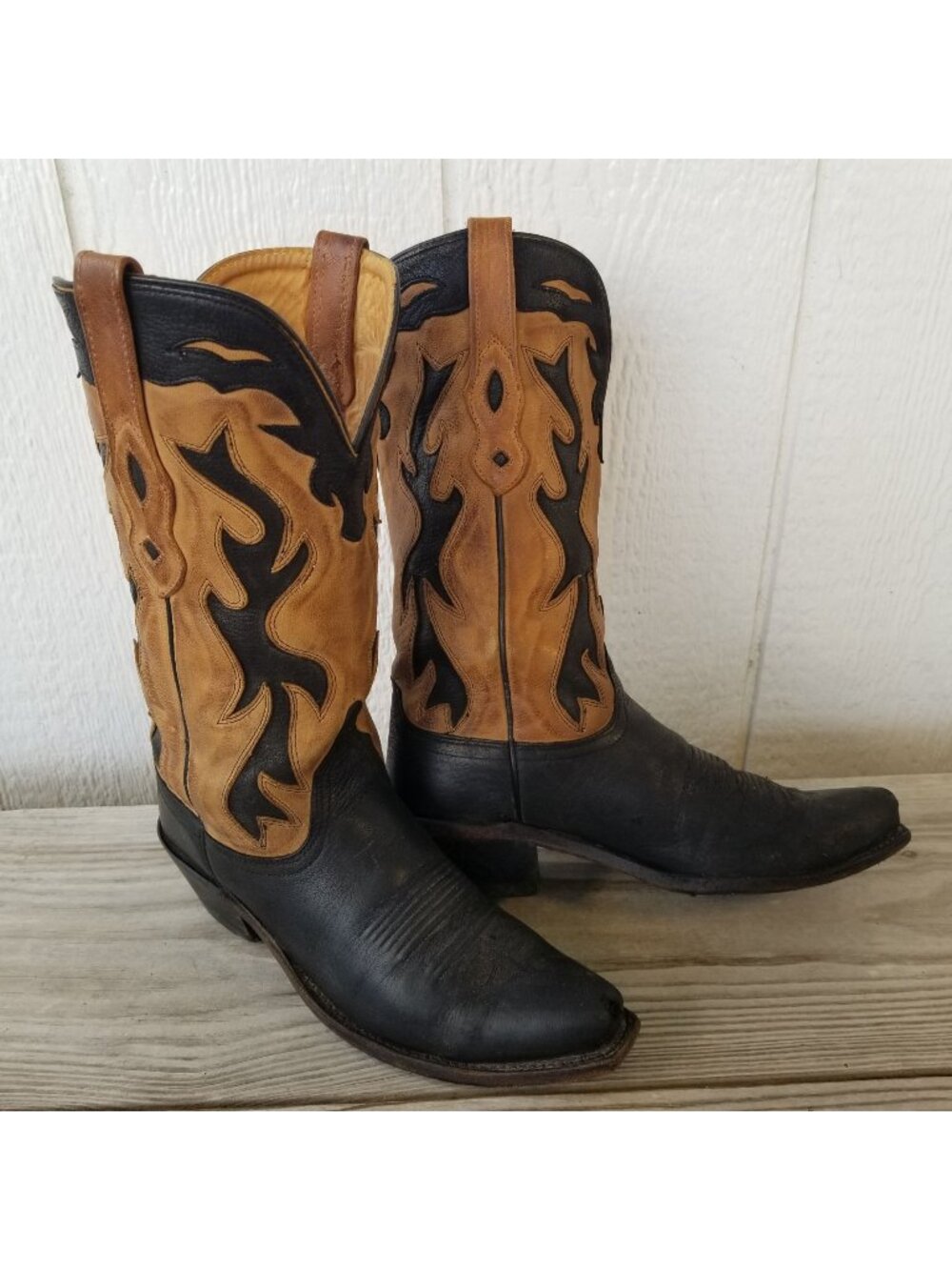 Old West Womens Black and Tan Leather Western Boots 6.5 M LF1531